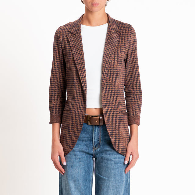 Zeroassoluto-Giacca JIN elasticizzata - pied de poule lurex camel/blu/bronzo