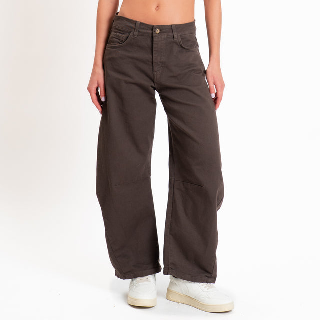 Zeroassoluto-Pantalone LIBY barrel drill cotone elasticizzato - moro