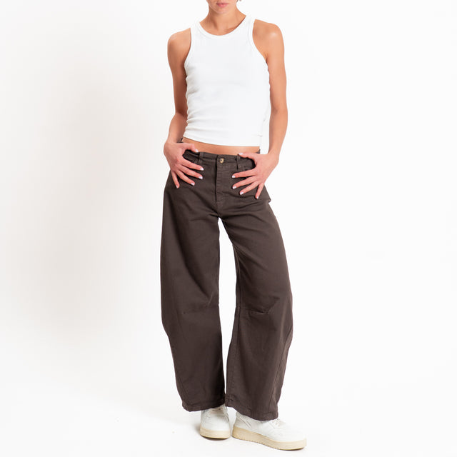 Zeroassoluto-Pantalone LIBY barrel drill cotone elasticizzato - moro