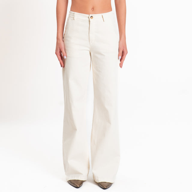 Zeroassoluto-Pantalone LILLY palazzo cotone elasti - burro