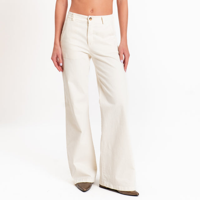 Zeroassoluto-Pantalone LILLY palazzo cotone elasti - burro
