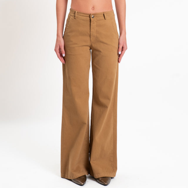 Zeroassoluto-Pantalone LILLY palazzo cotone elasti - caramel