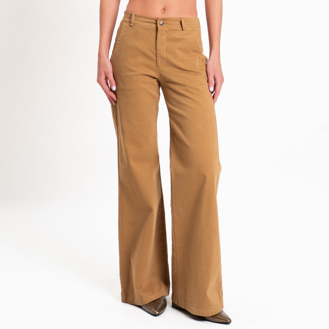 Zeroassoluto-Pantalone LILLY palazzo cotone elasti - caramel