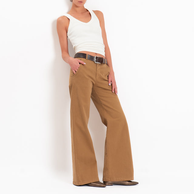 Zeroassoluto-Pantalone LILLY palazzo cotone elasti - caramel