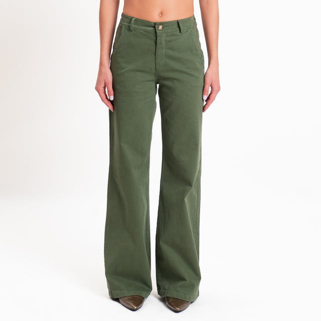 Zeroassoluto-Pantalone LILLY palazzo cotone elasti - militare