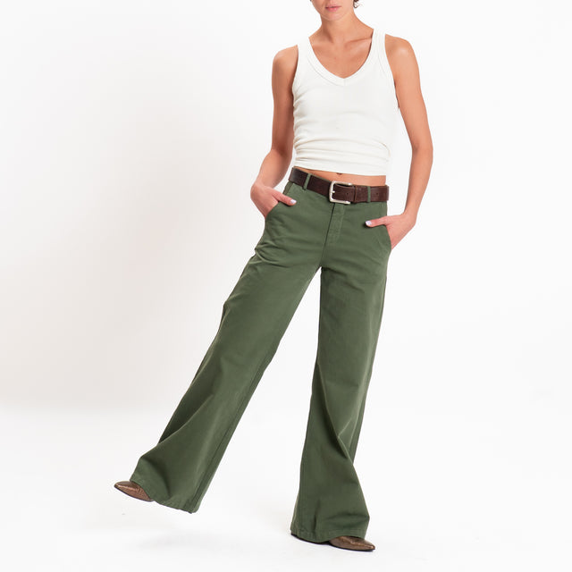 Zeroassoluto-Pantalone LILLY palazzo cotone elasti - militare