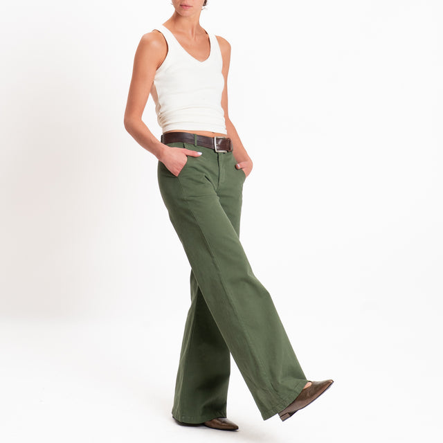 Zeroassoluto-Pantalone LILLY palazzo cotone elasti - militare