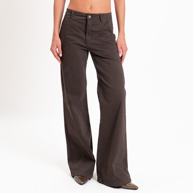 Zeroassoluto-Pantalone LILLY palazzo cotone elasti - moro