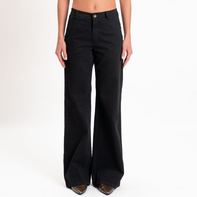 Zeroassoluto-Pantalone LILLY palazzo cotone elasti - nero
