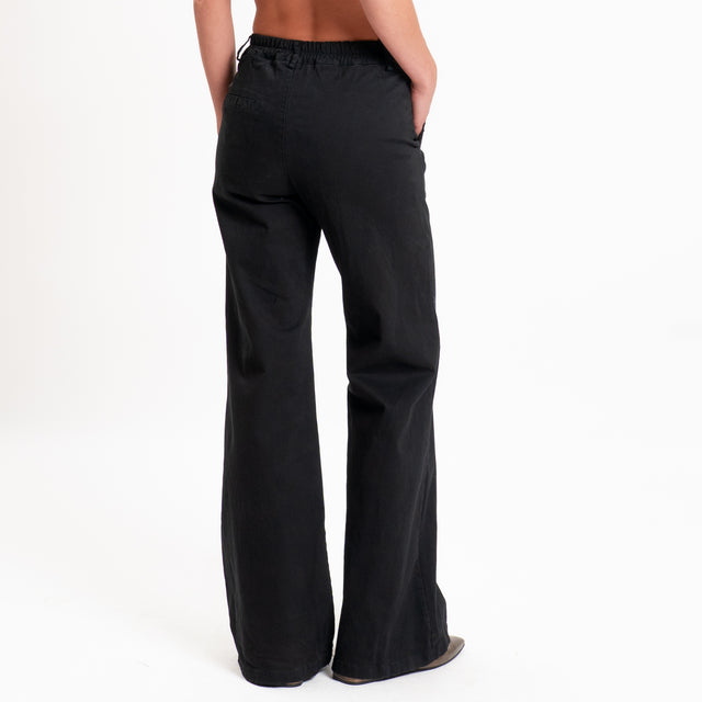 Zeroassoluto-Pantalone LILLY palazzo cotone elasti - nero