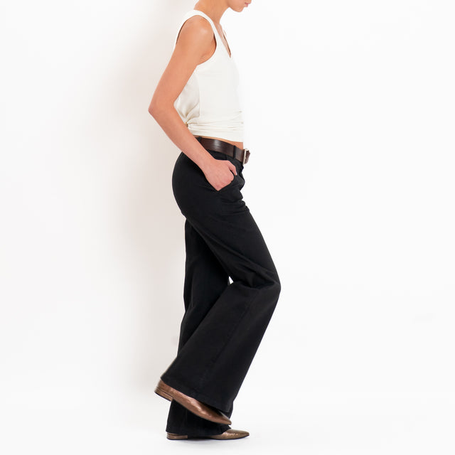 Zeroassoluto-Pantalone LILLY palazzo cotone elasti - nero