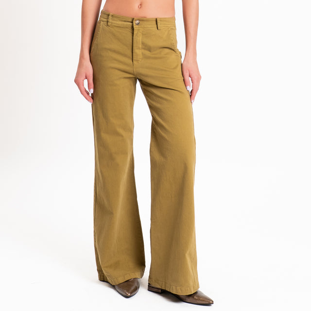 Zeroassoluto-Pantalone LILLY palazzo cotone elasti - olive
