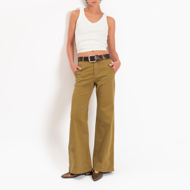 Zeroassoluto-Pantalone LILLY palazzo cotone elasti - olive
