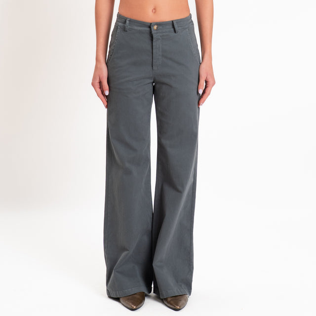Zeroassoluto-Pantalone LILLY palazzo cotone elasti - piombo