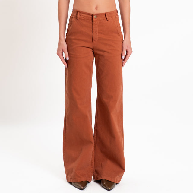Zeroassoluto-Pantalone LILLY palazzo cotone elasti - rust
