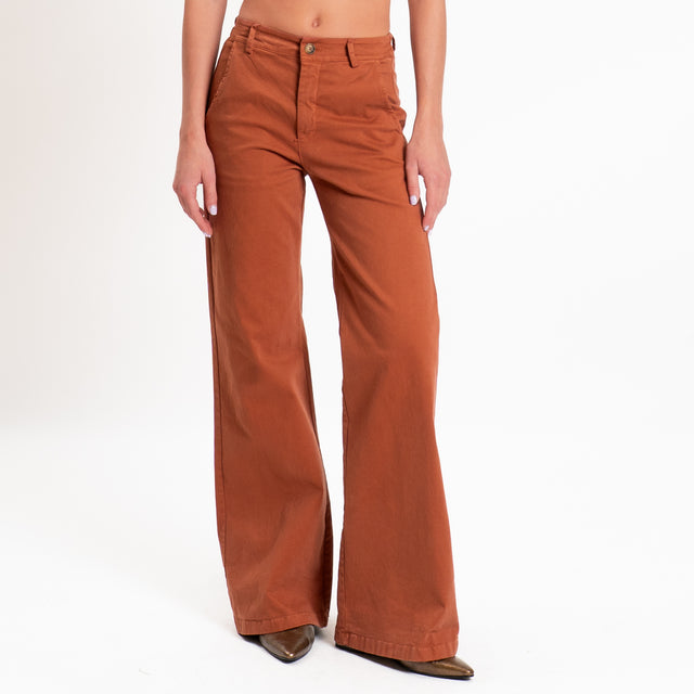 Zeroassoluto-Pantalone LILLY palazzo cotone elasti - rust