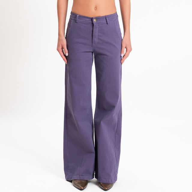 Zeroassoluto-Pantalone LILLY palazzo cotone elasti - uva