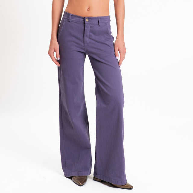 Zeroassoluto-Pantalone LILLY palazzo cotone elasti - uva