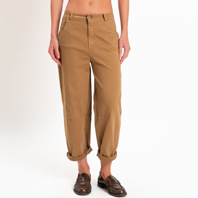 Zeroassoluto-Pantalone LIZ barrel cotone elasticizzato - caramel