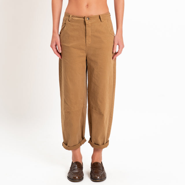 Zeroassoluto-Pantalone LIZ barrel cotone elasticizzato - caramel