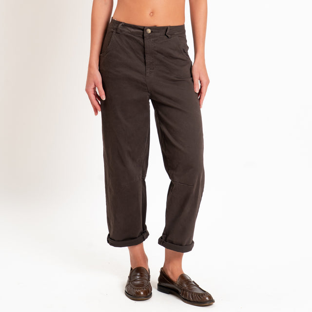 Zeroassoluto-Pantalone LIZ barrel cotone elasticizzato - moro