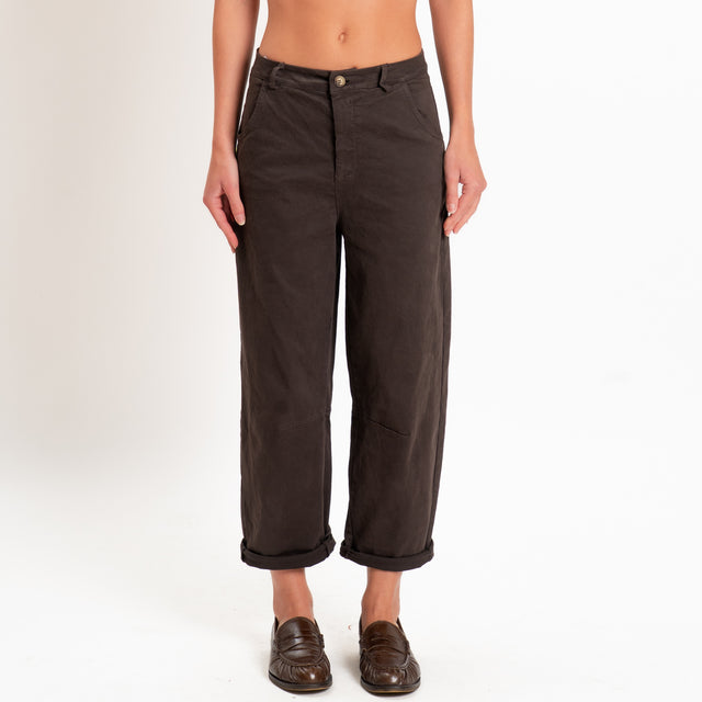 Zeroassoluto-Pantalone LIZ barrel cotone elasticizzato - moro