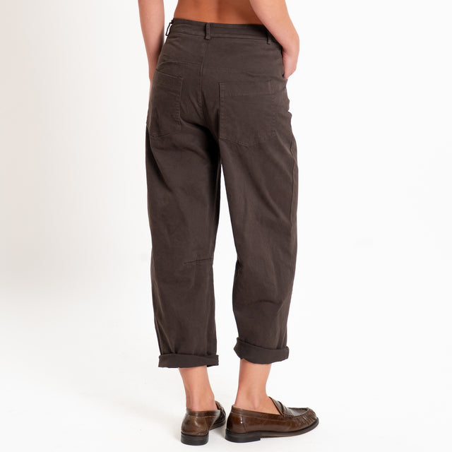 Zeroassoluto-Pantalone LIZ barrel cotone elasticizzato - moro