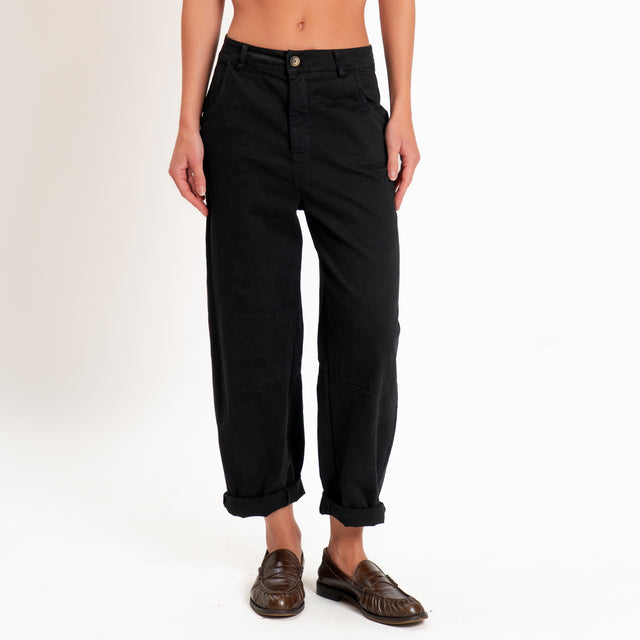 Zeroassoluto-Pantalone LIZ barrel cotone elasticizzato - nero