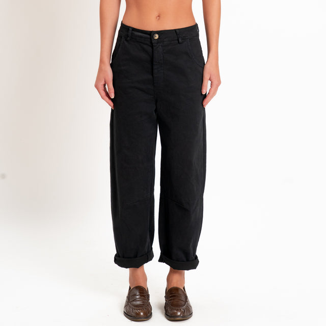 Zeroassoluto-Pantalone LIZ barrel cotone elasticizzato - nero