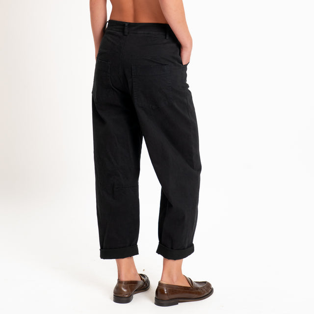 Zeroassoluto-Pantalone LIZ barrel cotone elasticizzato - nero