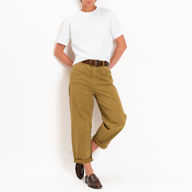 Zeroassoluto-Pantalone LIZ barrel cotone elasticizzato - olive