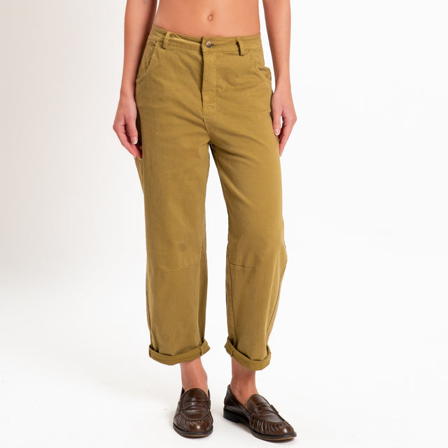 Zeroassoluto-Pantalone LIZ barrel cotone elasticizzato - olive