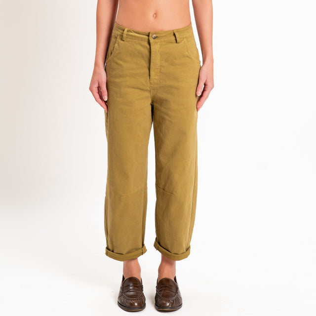 Zeroassoluto-Pantalone LIZ barrel cotone elasticizzato - olive