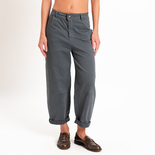 Zeroassoluto-Pantalone LIZ barrel cotone elasticizzato - piombo