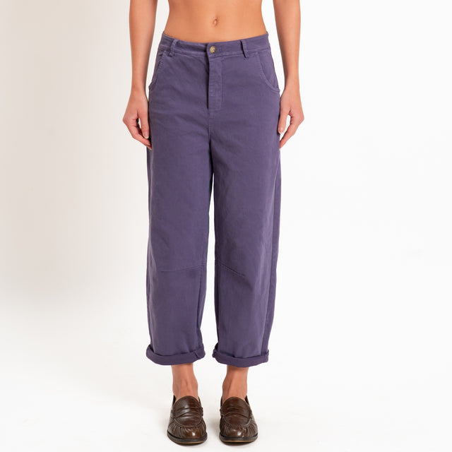 Zeroassoluto-Pantalone LIZ barrel cotone elasticizzato - uva