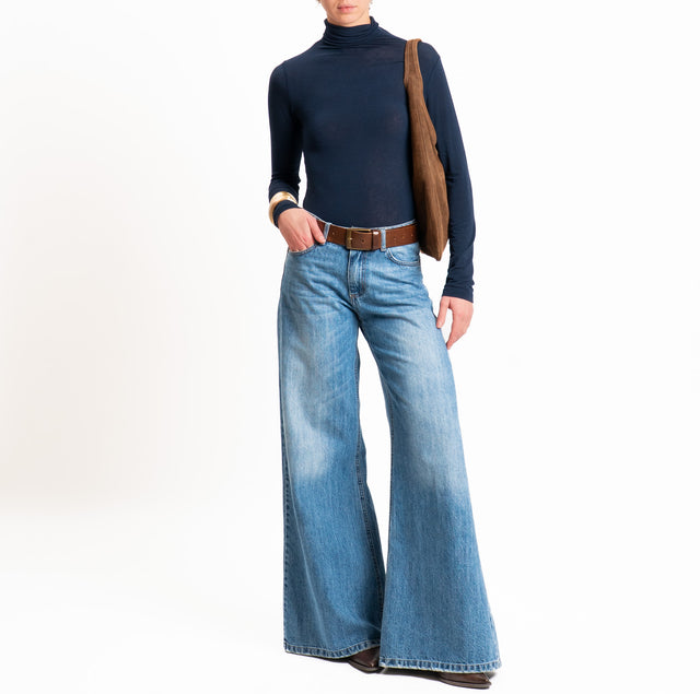 Zeroassoluto-T-shirt sottile collo alto MISTO CASHMERE - blu