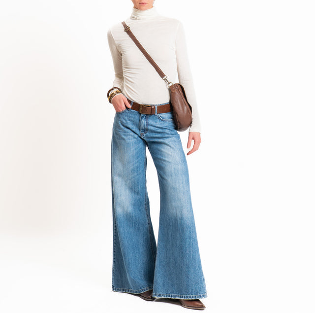 Zeroassoluto-T-shirt sottile collo alto MISTO CASHMERE - burro