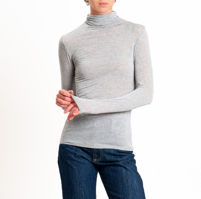 Zeroassoluto-T-shirt sottile collo alto MISTO CASHMERE - grigio melange