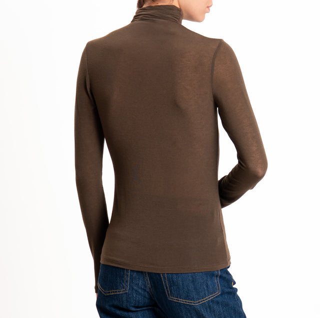 Zeroassoluto-Thin high-neck T-shirt CASHMERE BLEND - dark brown