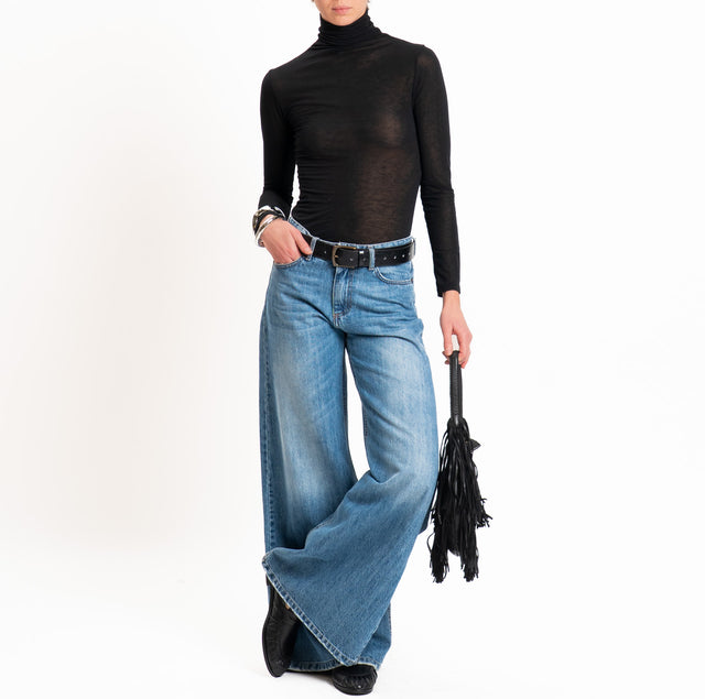Zeroassoluto-T-shirt sottile collo alto MISTO CASHMERE - nero