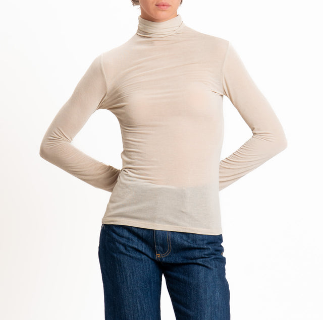 Zeroassoluto-T-shirt sottile collo alto MISTO CASHMERE - sand
