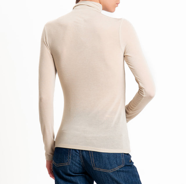 Zeroassoluto-T-shirt sottile collo alto MISTO CASHMERE - sand