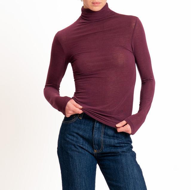 Zeroassoluto-T-shirt sottile collo alto MISTO CASHMERE - vino