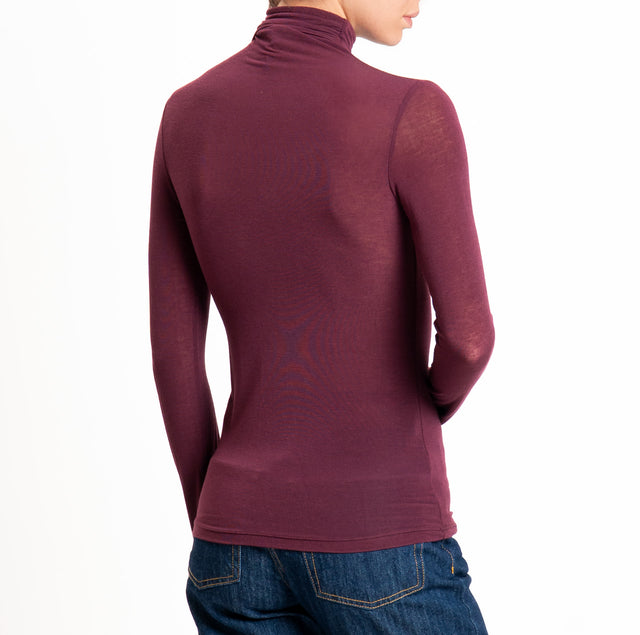 Zeroassoluto-T-shirt sottile collo alto MISTO CASHMERE - vino