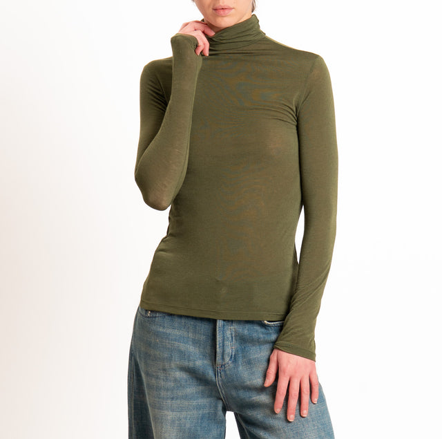 Zeroassoluto-T-shirt sottile collo alto MISTO CASHMERE - militare
