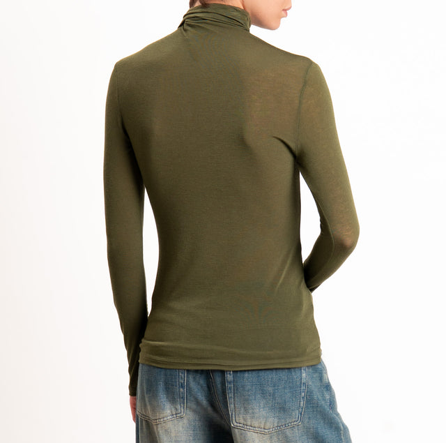 Zeroassoluto-T-shirt sottile collo alto MISTO CASHMERE - militare