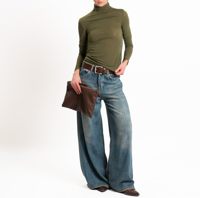 Zeroassoluto-T-shirt sottile collo alto MISTO CASHMERE - militare