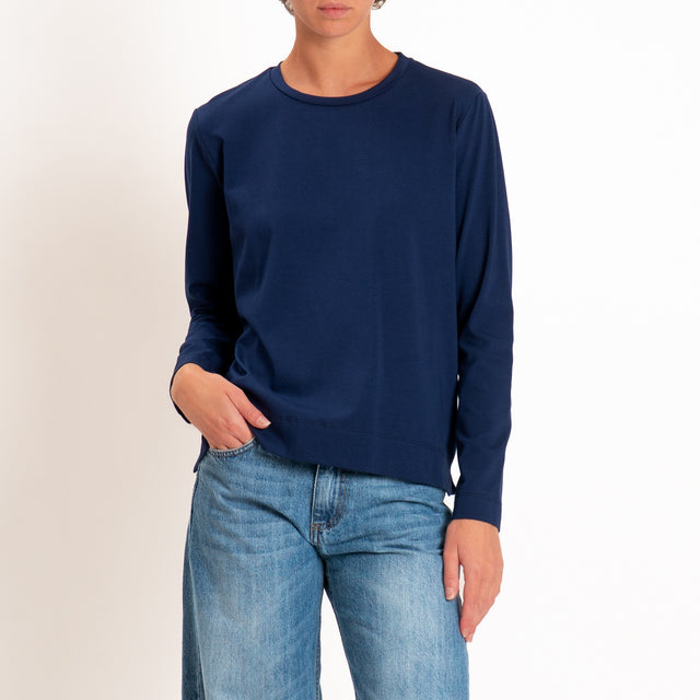 Zeroassoluto-T-shirt cotone elasticizzato spacchi laterali - blu