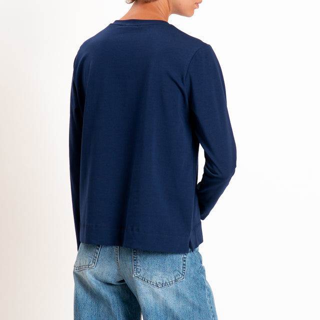 Zeroassoluto-T-shirt cotone elasticizzato spacchi laterali - blu