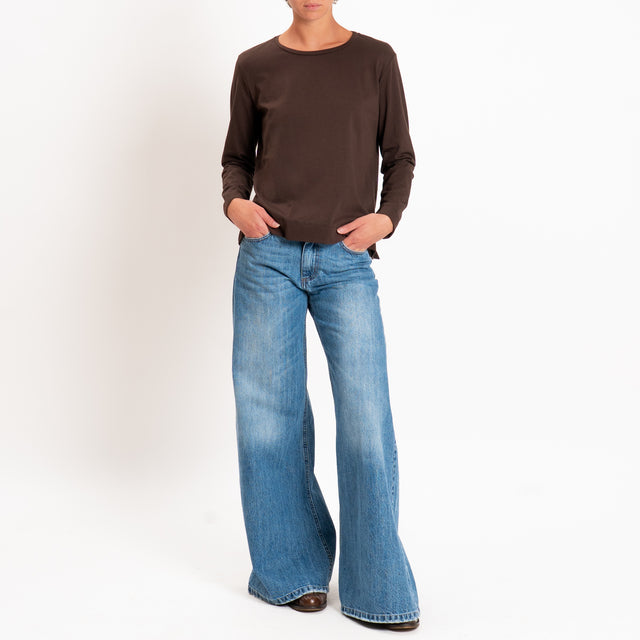 Zeroassoluto-T-shirt cotone elasticizzato spacchi laterali - moro
